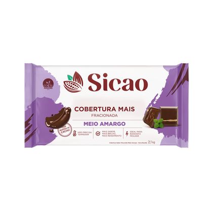 Cobertura Fracionada Sabor Chocolate Meio Amargo Mais Sicao Barra 2,1Kg