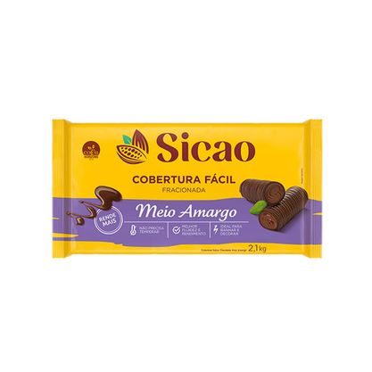 Cobertura Fracionada Sabor Chocolate Meio Amargo Fácil Sicao Barra 2,1Kg