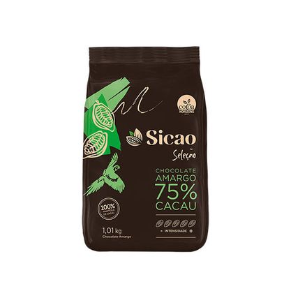 Chocolate Em Gotas Amargo 75% Cacau Seleção Sicao Pacote 1,01Kg