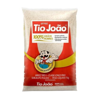 Arroz Agulhinha Branco Longo Fino Tipo 1 Tio João Pacote 1Kg