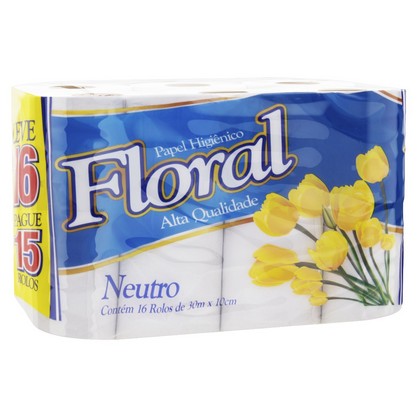 Papel Higiênico Folha Simples Neutro Floral 30M Pacote Leve 16 Pague 15 Unidades