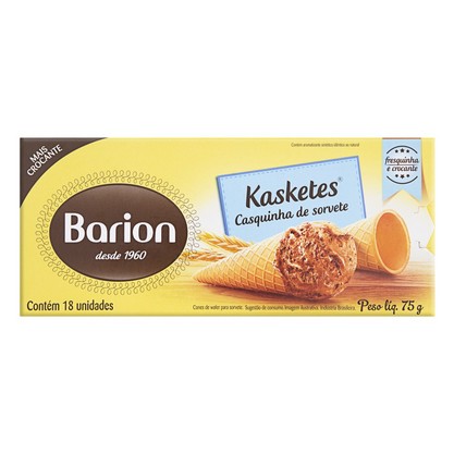 Casquinha De Sorvete Barion Kasketes Caixa 75G 18 Unidades