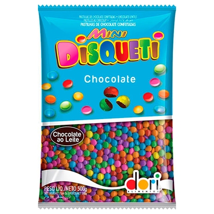 Confeito Mini Pastilha Com Recheio De Chocolate Ao Leite Disqueti Dori Pacote 500G