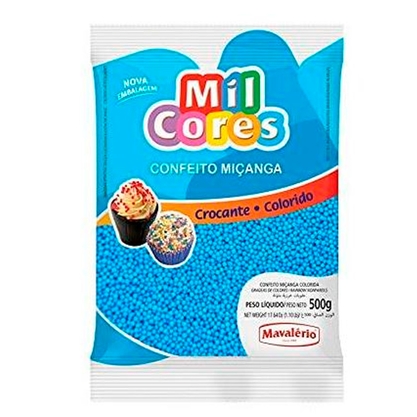 Confeito Miçanga Azul Mil Cores Pacote 500G