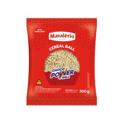 Cereal Mini Com Cobertura Sabor Chocolate Branco Choco Power Ball Mavalério Pacote 300G