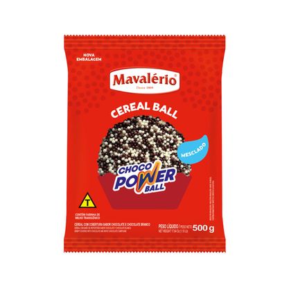 Cereal Micro Com Cobertura Sabor Chocolate E Chocolate Branco Choco Power Ball Mavalério Pacote 500G