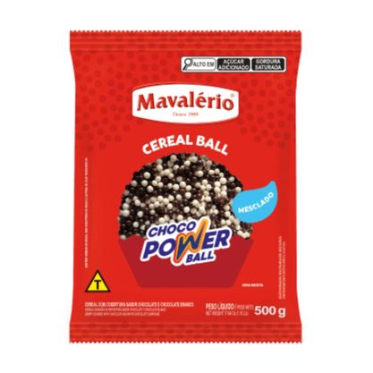 Cereal Mini Com Cobertura Sabor Chocolate E Chocolate Branco Choco Power Ball Mavalério Pacote 500G