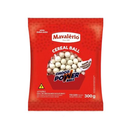 Cereal Com Cobertura Sabor Chocolate Branco Choco Power Ball Mavalério Pacote 300G