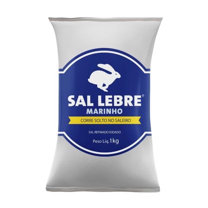 Sal Marinho Refinado Iodado Lebre Pacote 1Kg