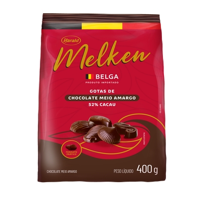 Chocolate Meio Amargo Em Gotas Belga Melken Harald Pacote 400G