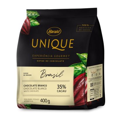 Chocolate Em Gotas Branco 35% Cacau Brasil Unique Harald Pacote 400G