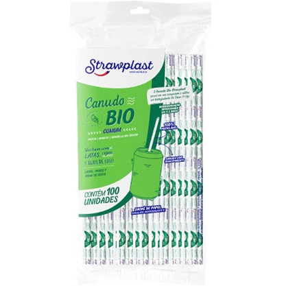 Canudo Transparente Biodegradável Sachê 0,5X19,5 Strawplast Pacote 100Un