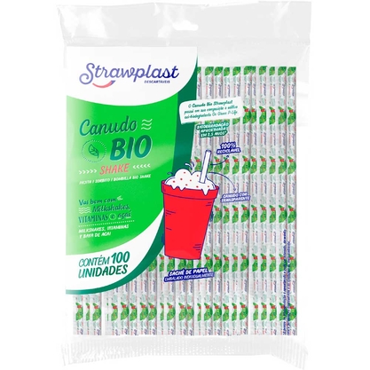 Canudo Transparente Biodegradável Shake 0,8X21 Strawplast Pacote 100Un