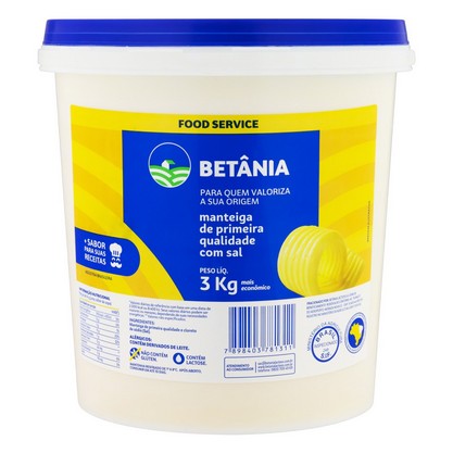 Manteiga De Primeira Qualidade Com Sal Betânia Food Service Balde 3Kg